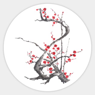 Chinese plum tree blossom sumi-e painting Sticker